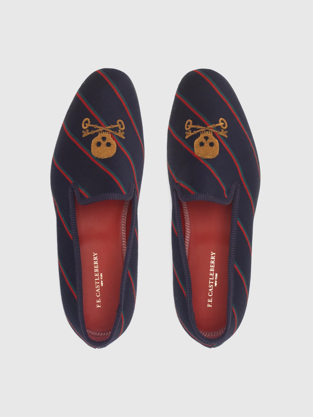 F E Castleberry smoking skull crossbones velvet slippers men size 10 US 9 1/2 UK Skull and Keys Honor Society Prince Albert Slipper — F.E.  main image 2