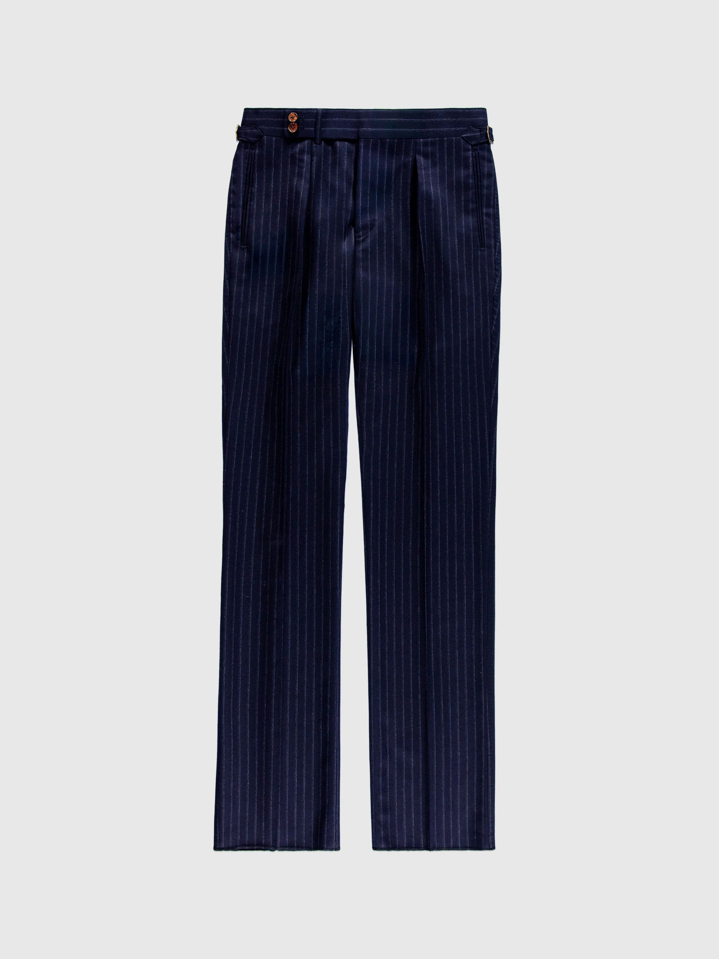 Navy Double Chalkstripe Flannel Trouser