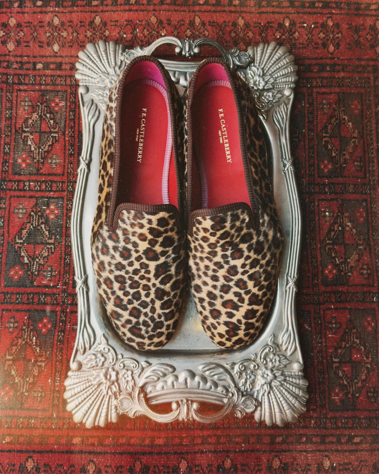 Burgundy Velvet Loafers with Leopard Accent Leopard Velvet Goodyear Welt Bull Nose Penny Loafer – Musika  main image 2