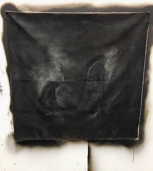 Ektaphe, or the leaving 2016 bitumen, oil, soot, graphite and pigment on linen.