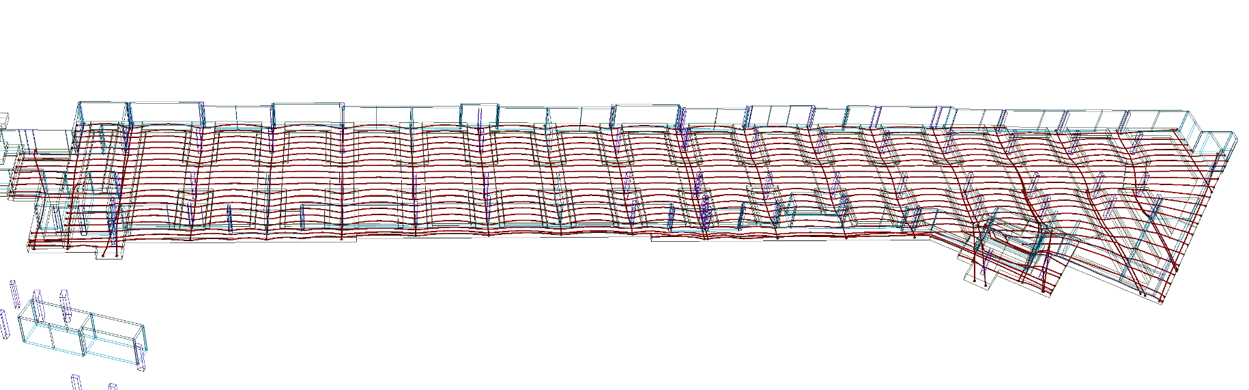 Three-dimensional analytical models of the post-tensioned hydrostatic mat foundation developed in ADAPT-Builder during the structural design process.
