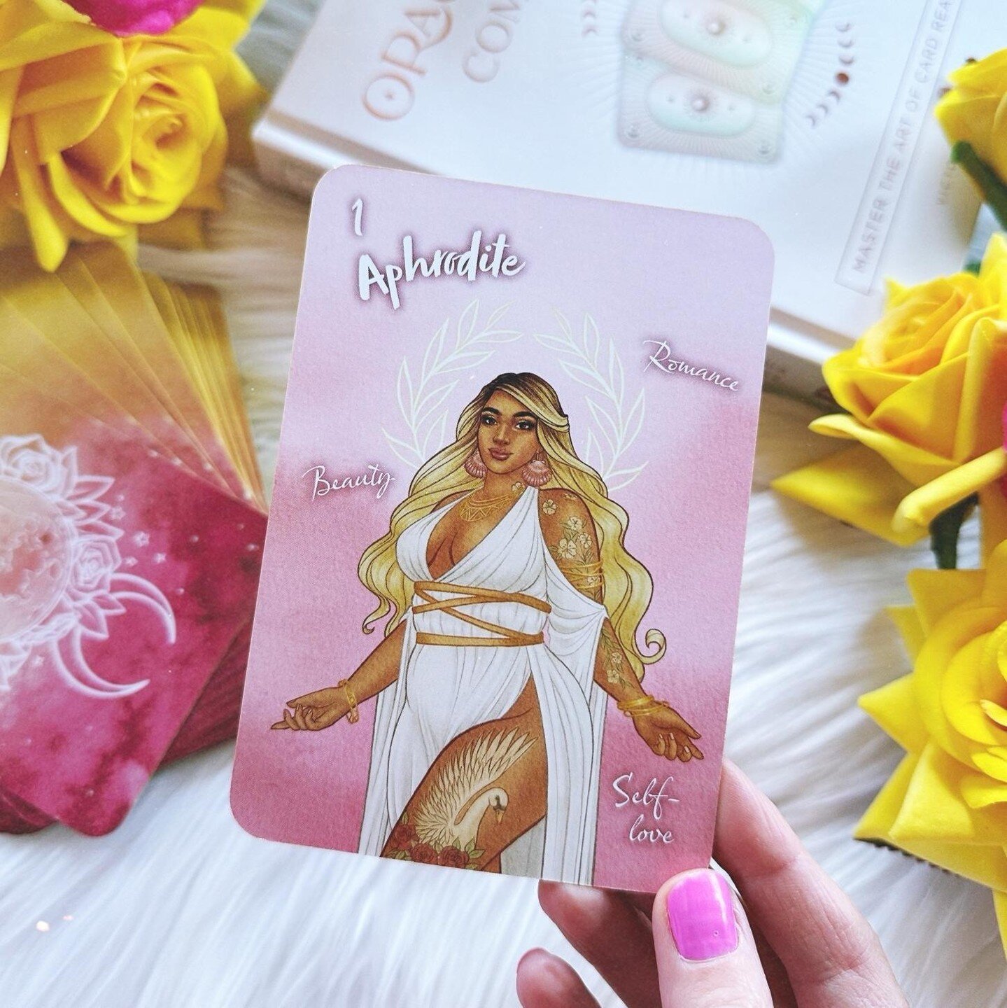 🔮💖Card of the day: Aphrodite, beauty, romance &amp; self-love.⁠
⁠
Focus on your own #SelfLove today gorgeous soul. Pause right now and think of three things you love about yourself. They can be things you love about your body, about your mind, abou