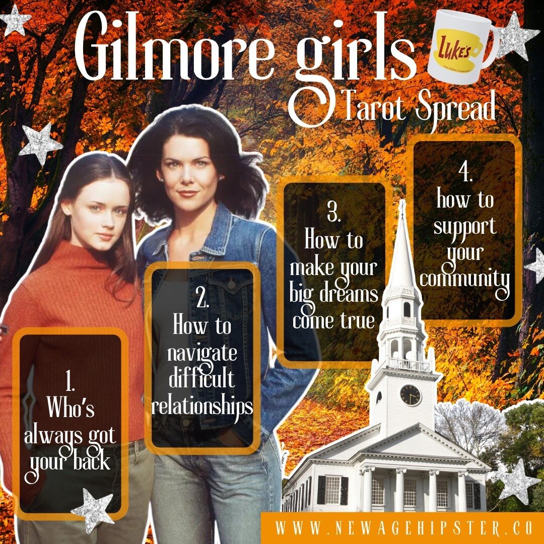 It has been waaaaay too long since I've made a #popculturetarot spread! 😭⁠
⁠
So here ya go gorgeous souls! Please enjoy this Gilmore girls magnificence! 😀⁠
⁠
Also if you love #Gilmoregirls you are going to LOVE what's coming on FRIDAY so stay tuned