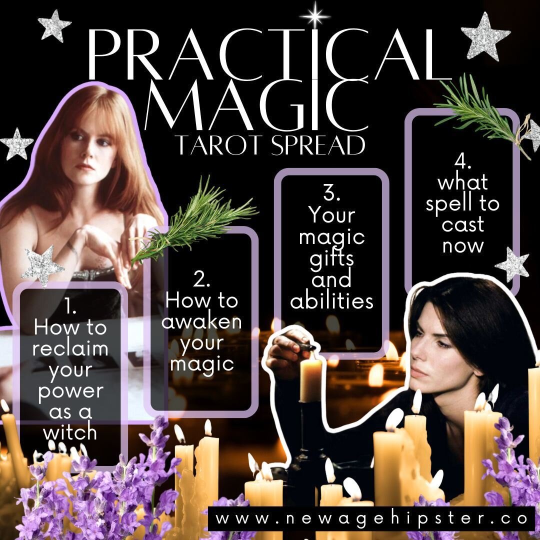 I was just too excited not to share this five seconds after I made it! 😍⁠
⁠
More #practicalmagic coming tomorrow, can you guess what it is?!? 😅⁠
⁠
Here are the spread prompts:⁠
1.How to reclaim your power as a witch⁠
2.How to awaken your magic⁠
3.Y