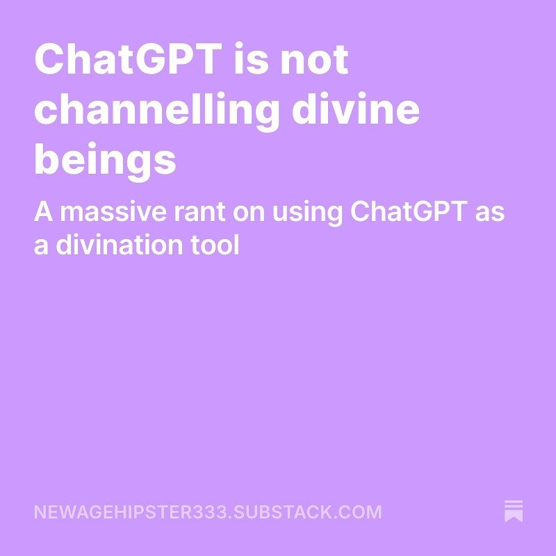 OK so my latest substack post is a big rant based on some concerning things I&rsquo;m seeing in the spiritual community based on my own ethics and beliefs around Ai.

If you disagree, you do you. Not here to start a comment war, I just want to raise 