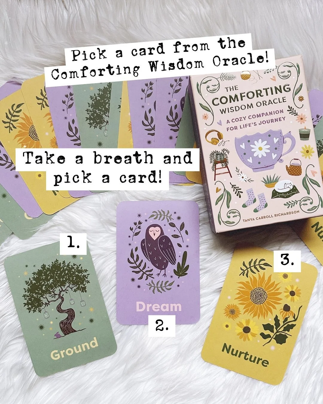 🫖🔮 COMFORTING WISDOM ORACLE 🔮🫖

My beautiful friend @tanyacarrollrichardson has a new oracle deck out and it is absolutely gorgeous and so perfect for times when you need a big hug from the cards and the universe.

There are three types of cards 