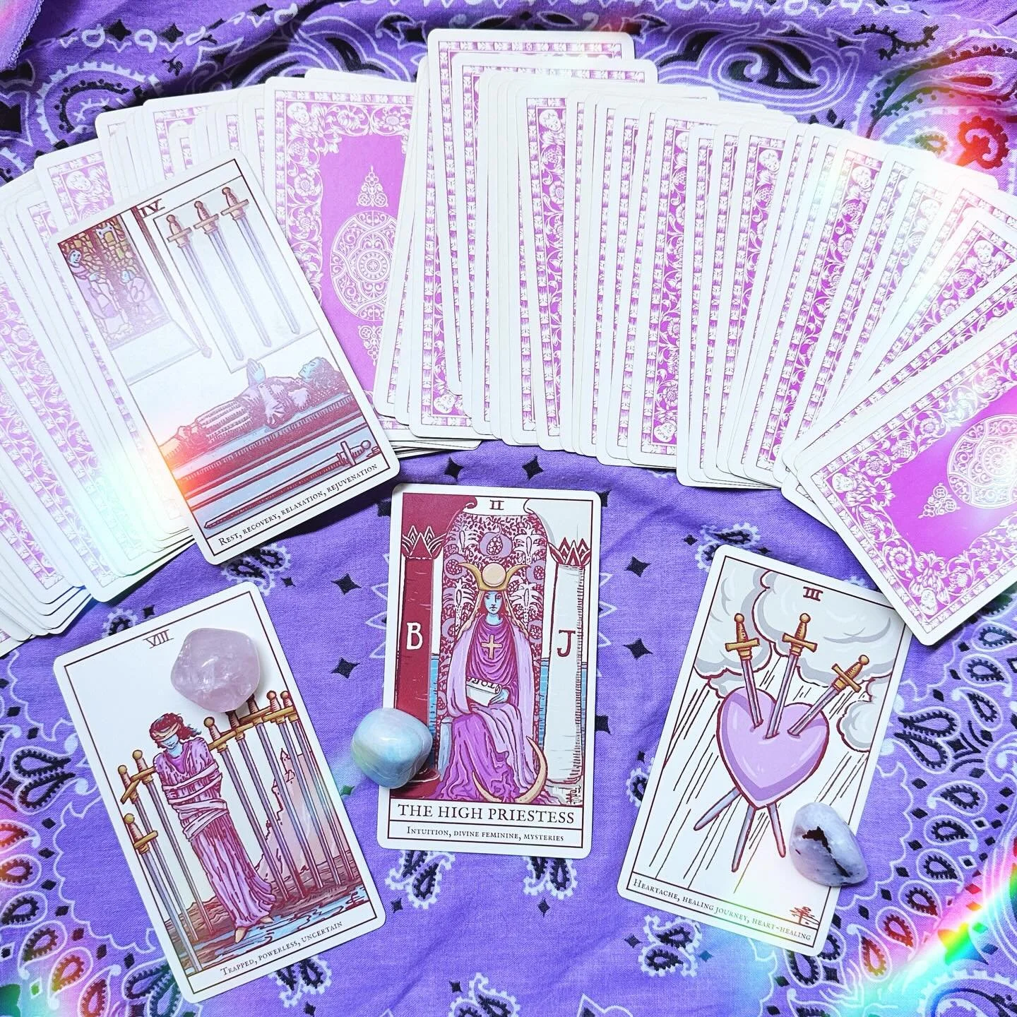 🔮💖REVEAL!💖🔮

1. 8 of Swords 💝 You may not be seeing things clearly right now. Don&rsquo;t make assumptions about other people or yourself or jump to conclusions about what&rsquo;s going on and why. This is a week to just pause and consider. What