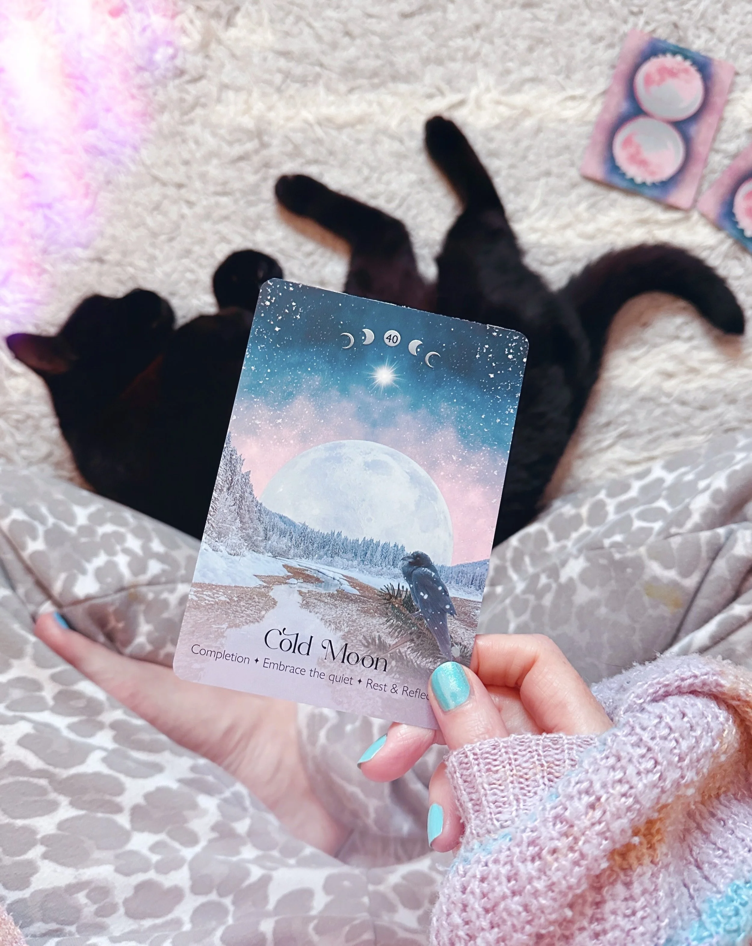 Niobe would like to remind you to make sure you get some down time this weekend. 

Rest and relax gorgeous soul! 💖💖💖

Card is from the Lunar Magic Oracle by my beautiful friend @starlightandsage_ 🌝🌝🌝 

pS yes Niobe has snot on her face in the s