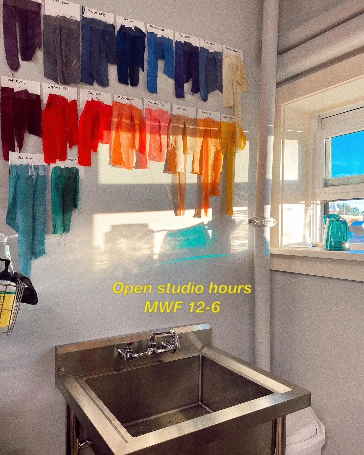Open studio hours this week! Mon/Weds/Fri 12-6 at @thesodaplant 💕 Come say hi and try come colorful goodies on 🌈

Easing back into work after 3 weeks away. Lots of dyeing, new vintage for 
@bytheruyles, shipping, and ideas brewin! 

266 Pine St Bur