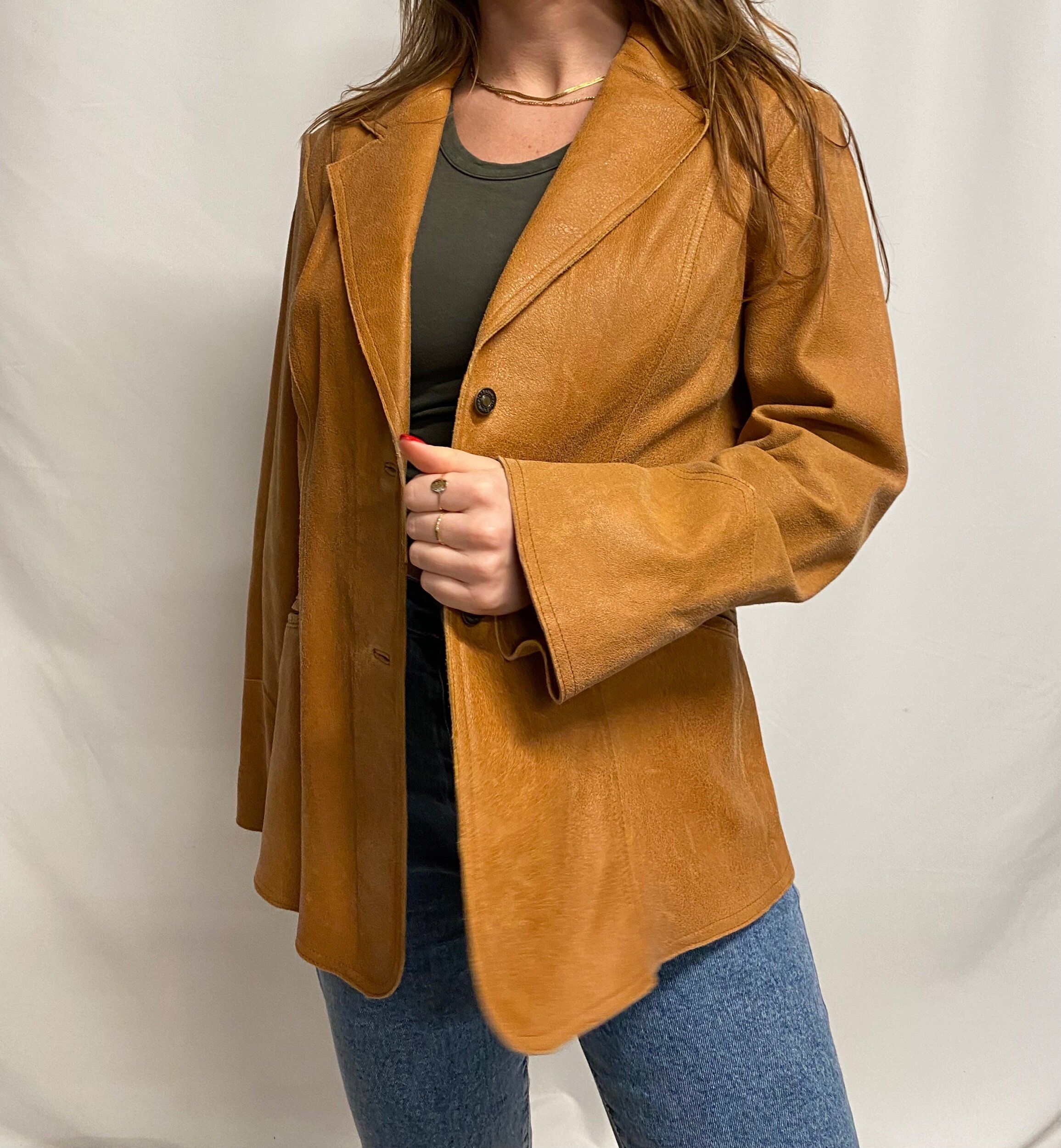 tan leather jacket