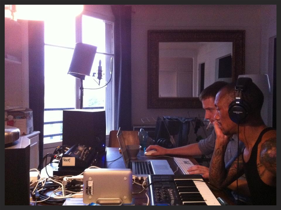 Photo of Tricky in his Paris studio working with MAssive Attack taken in June 2012, which were the sessions that Take It There originated from.