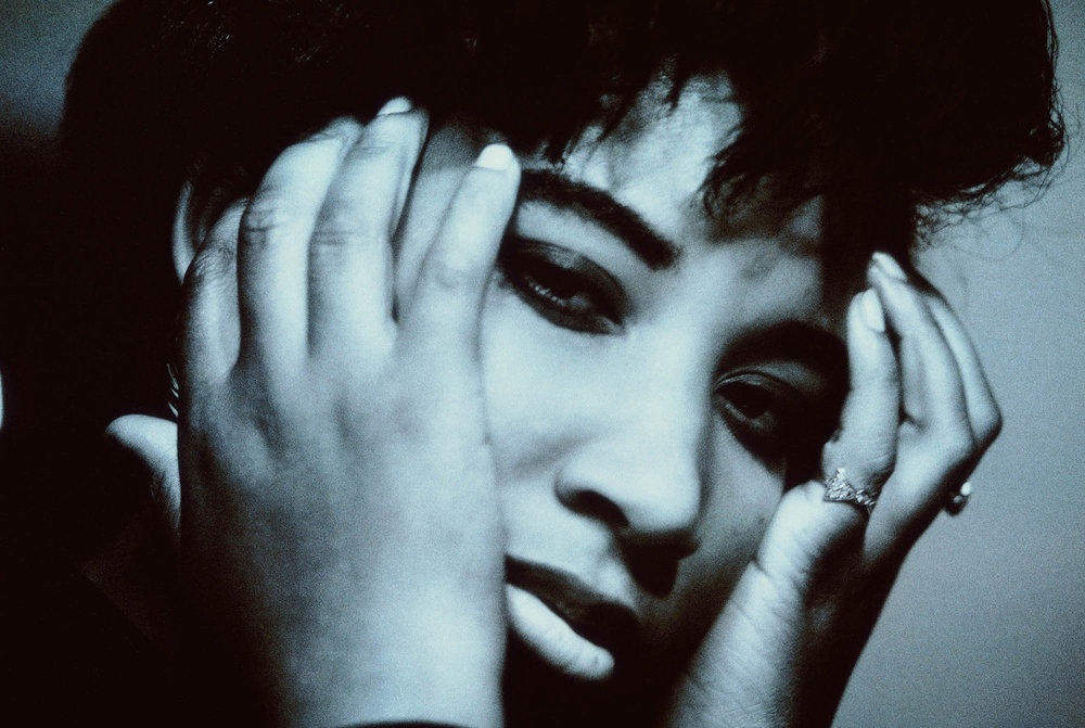 Shara Nelson in a photo still that was used on the inner sleeve of Blue Lines.