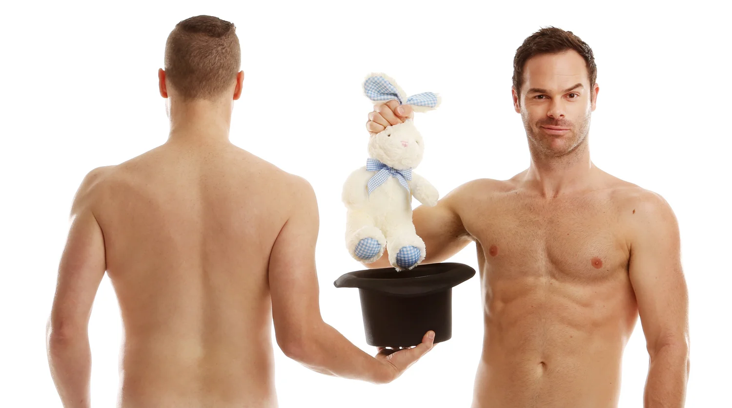 Christopher Wayne, left, and Mike Tyler perform as The Naked Magicians. The duo bring their tour tonight to the State Theatre in Easton. (Courtesy Photo)