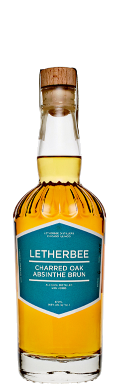 BARREL AGED ABSINTHE Letherbee’s Barrel-Aged Absinthe draws its caramel hue from a six-month stint in new, full-sized, charred, American oak casks. A straightforward white absinthe recipe mellows in the aging process, softening the anise notes to let sumptuous floral and spice layers resonate. Besides the color, the full-sized barrels also imbue the Absinthe Brun with toasty hints of vanilla and caramel. Bottled at 126 proof, the spirit-forward drink is an addictive sipper that can also add depth to a variety of cocktails.