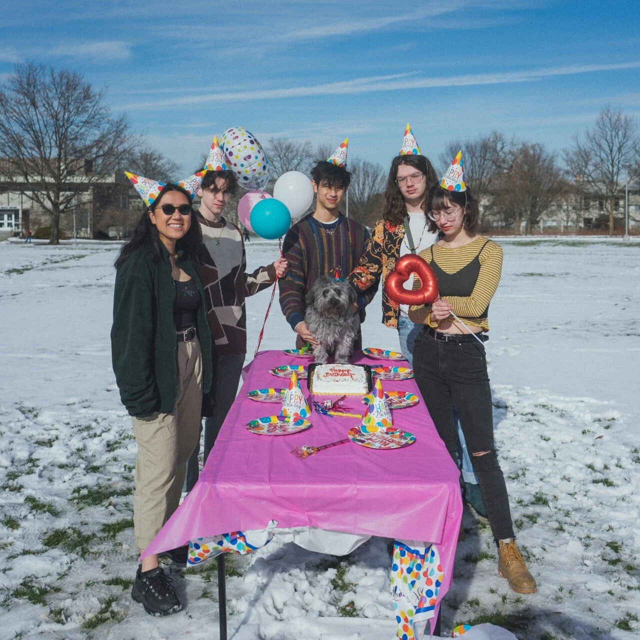 Things to know about the members of Aisle 5 (from left to right): Bea loves Duolingo and has a 174-day streak;Matt took gymnastics when he was younger and can still do a decent cartwheel; Julian barely listens to any music in his free time except so…