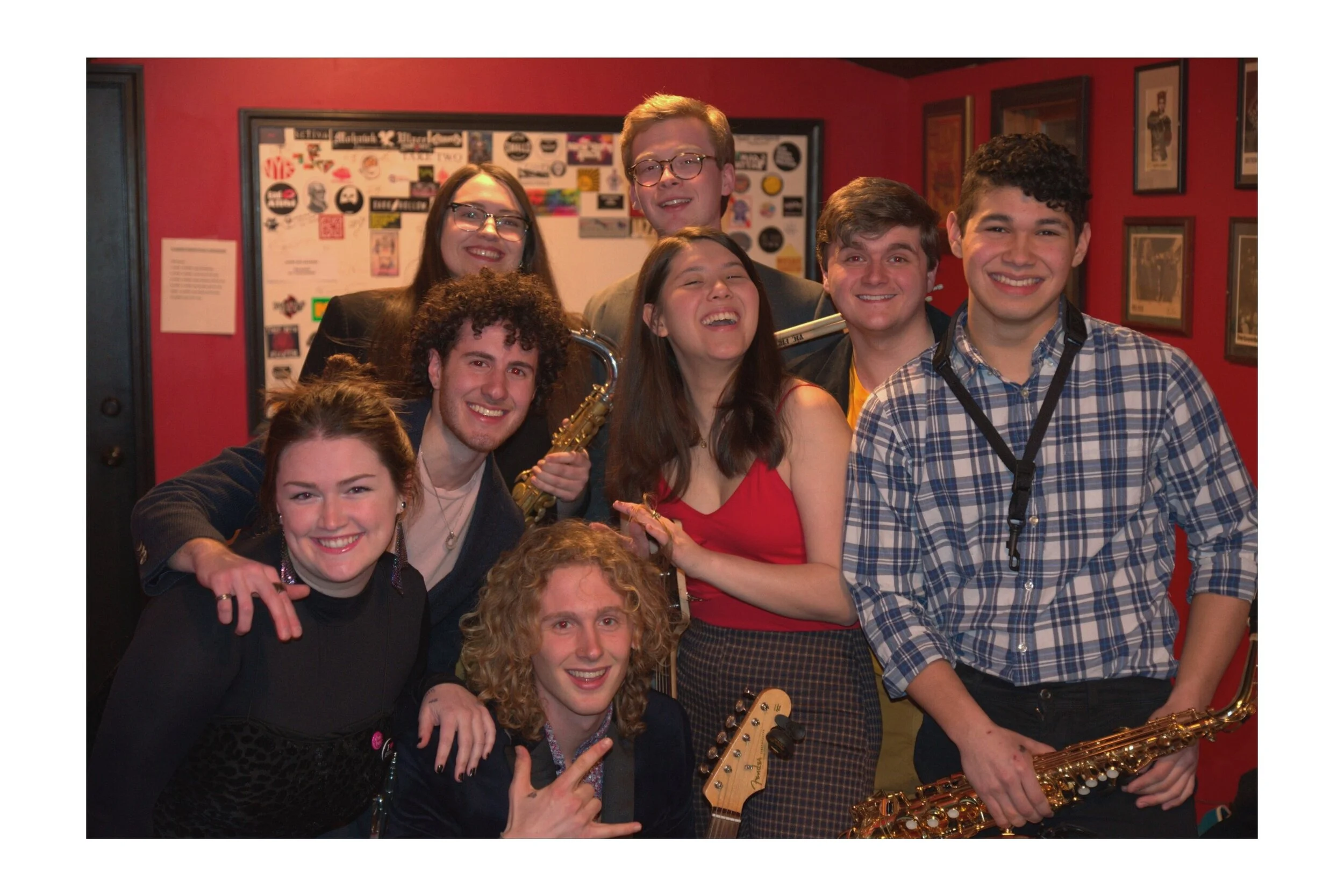 From left to right: Madison Carroll, Gabe Zall, Ali DeRagon, Sam Laemmle, Anna Young, Dan Yapp, Jacob Graham, and David Florentin, all eight members of Quail.