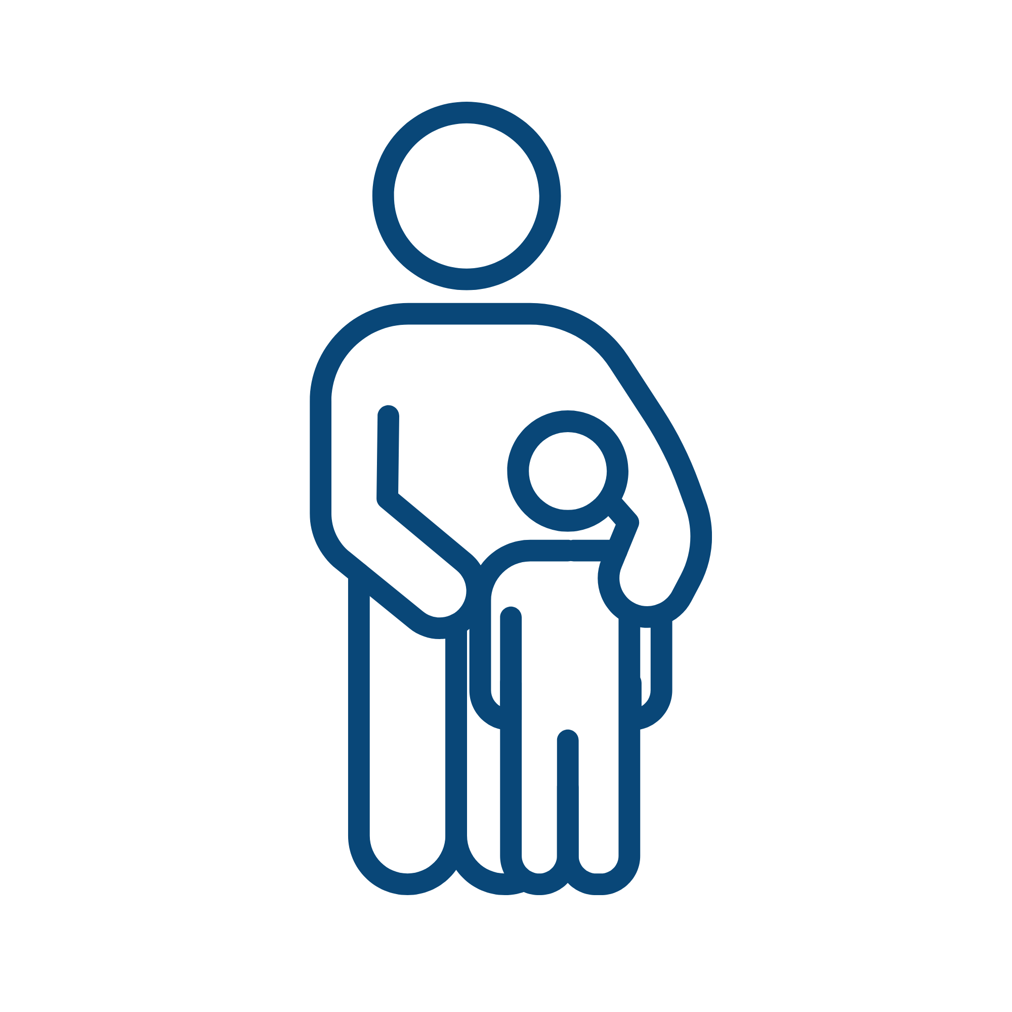 Icon of an adult figure holding a smaller child figure, both outlined in dark blue.