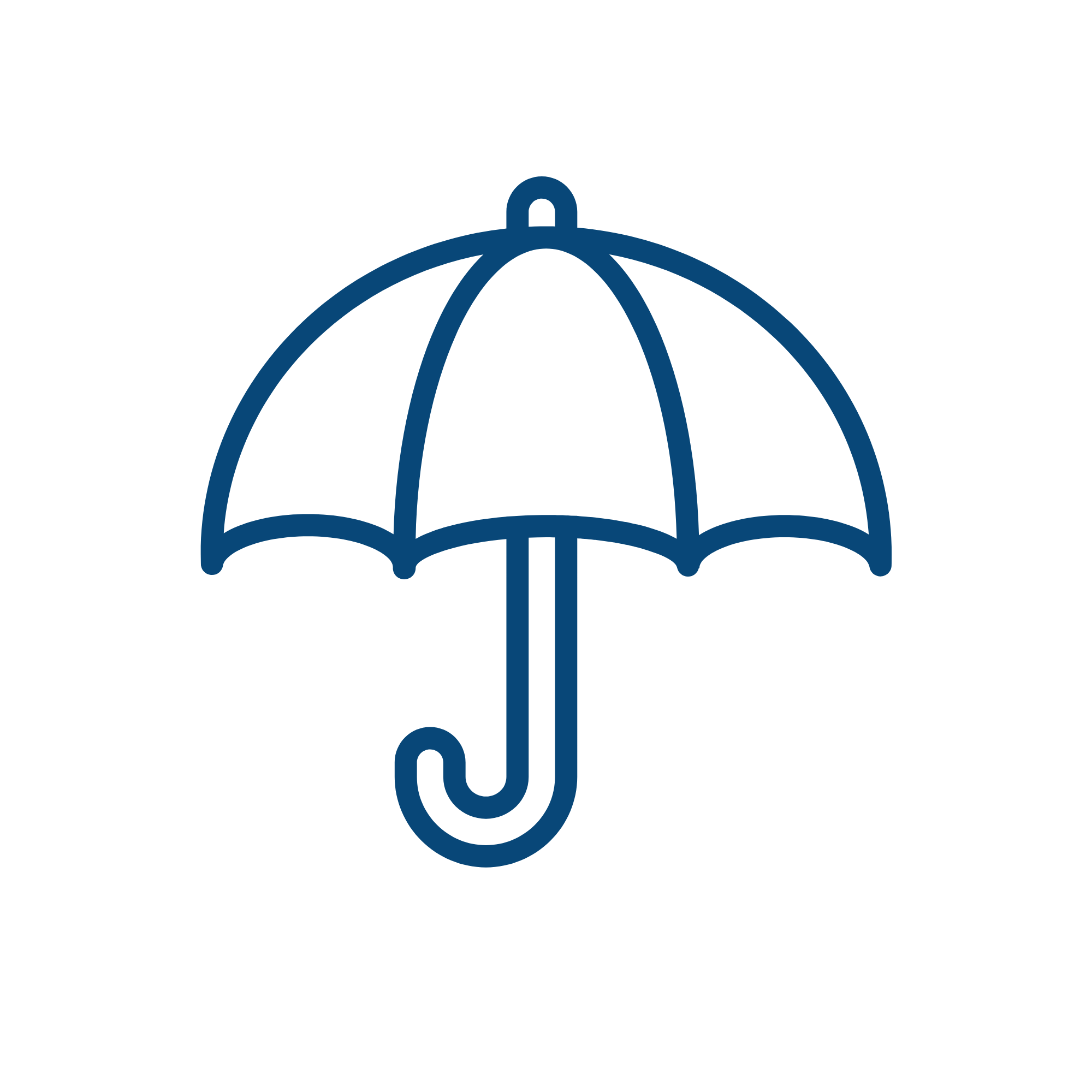 Line drawing of a closed umbrella with a J-shaped handle.