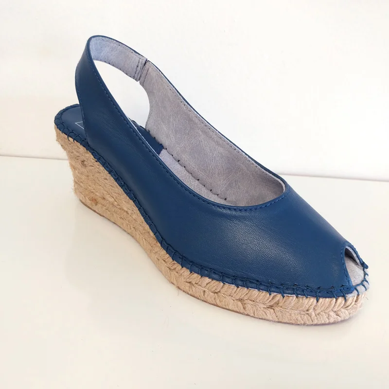CRUZ'N SHOES Wedge Navy Leather Espadrilles — Cruz'n Shoes by