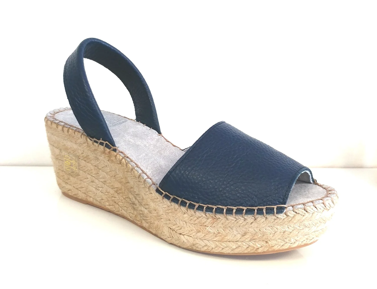 Platform Espadrilles Navy Leather — Cruz