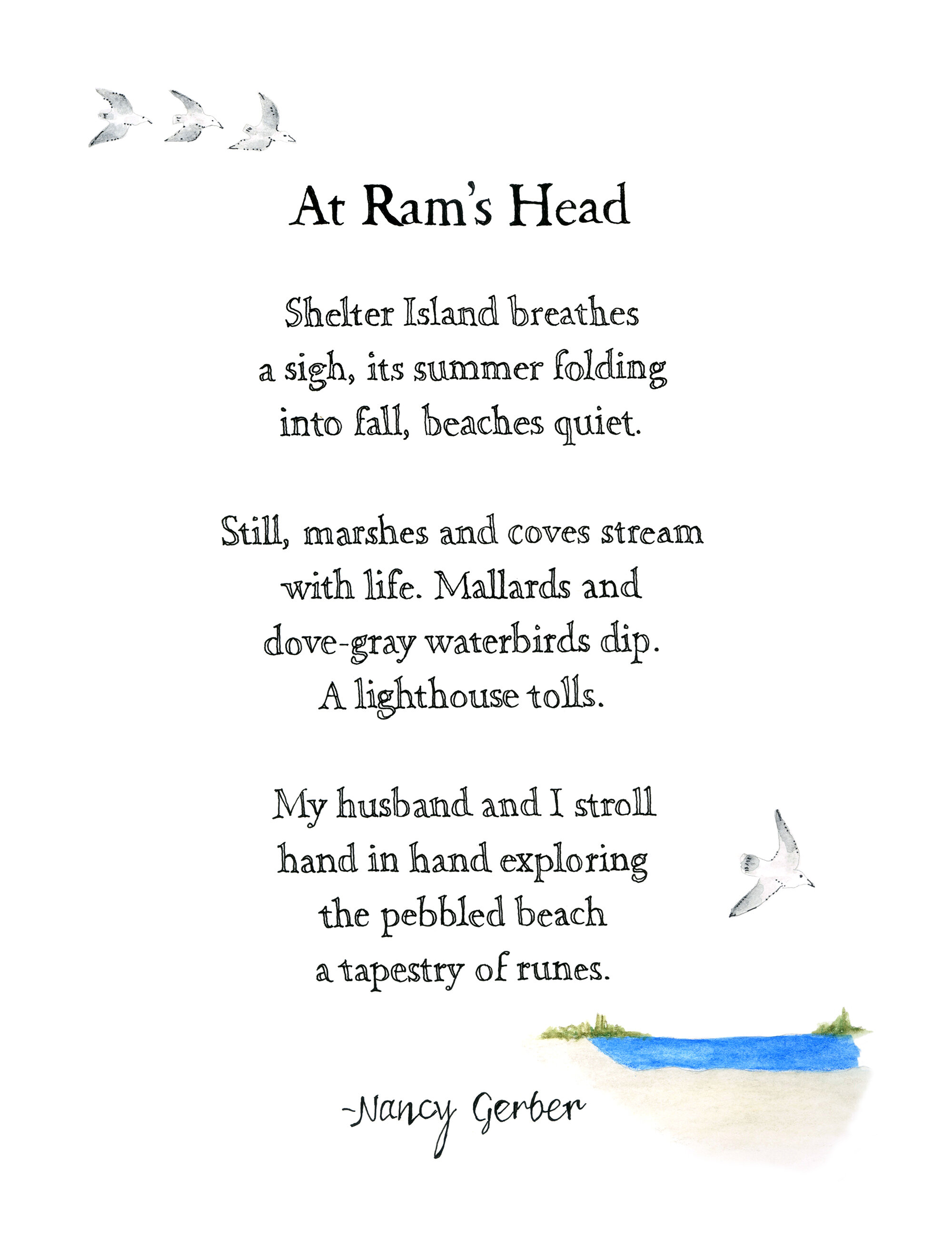 Hand-lettered poetry broadside for author Nancy Gerber