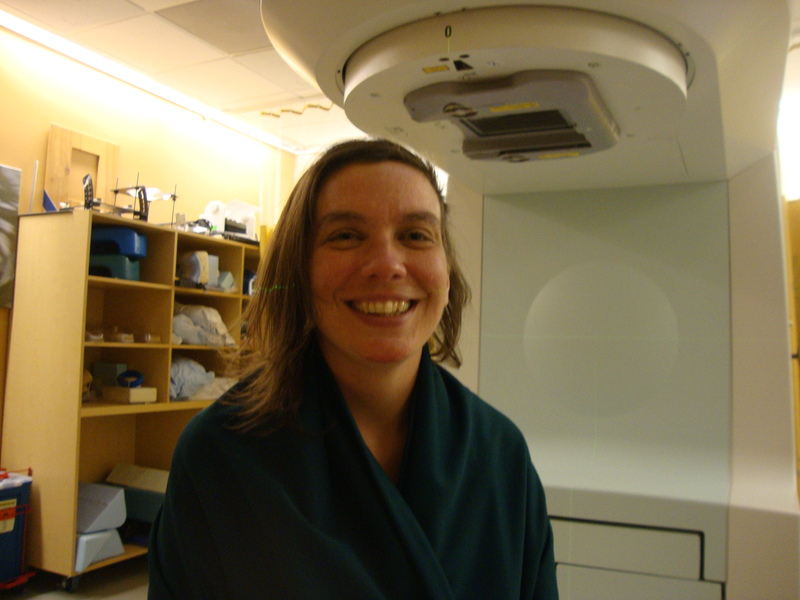 Rebecca in the basement of UCSF after receiving her first radiation treatment.