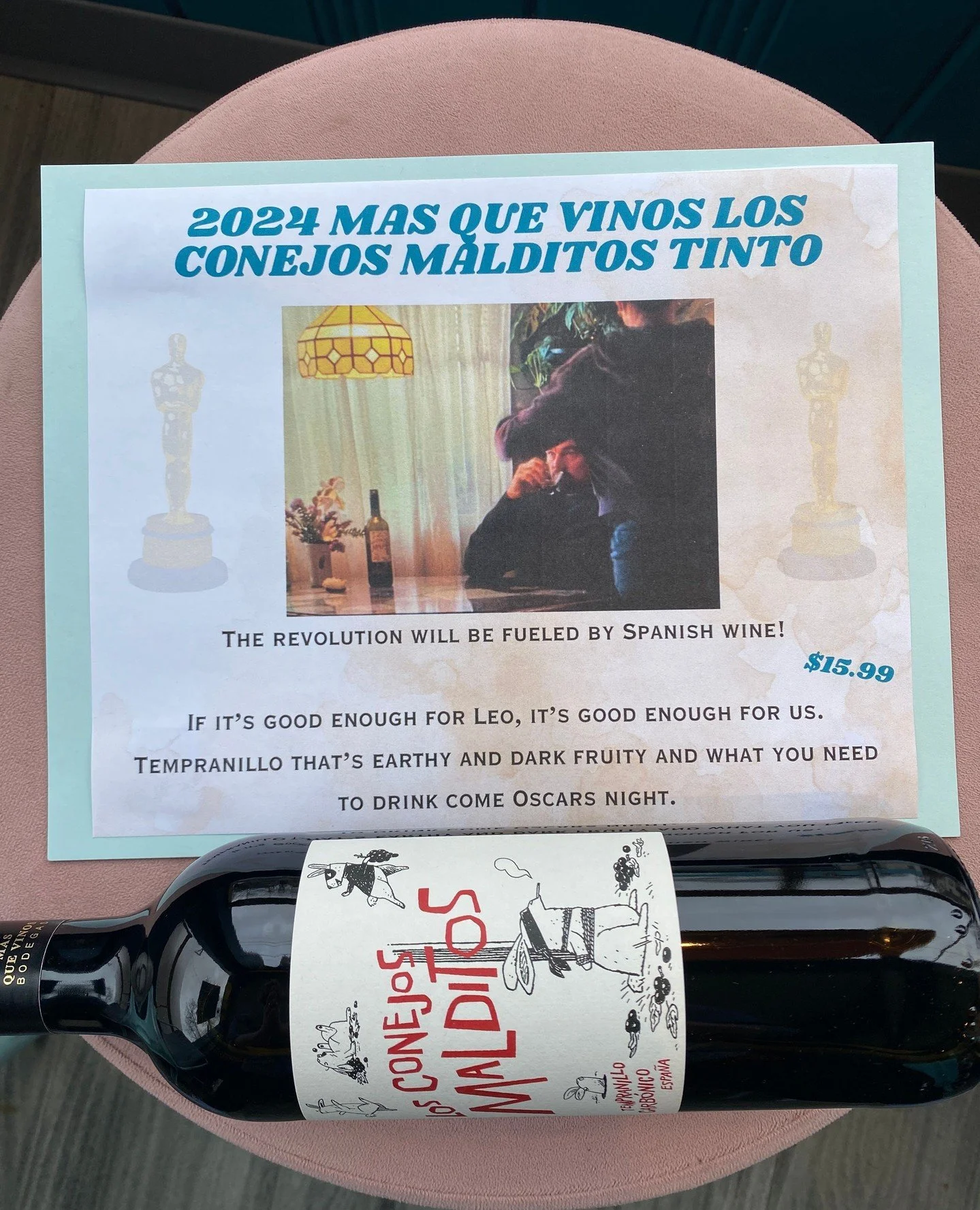 We think there should be an Oscar for the film with the best wine, but maybe that's just us 🤣 🍷 One Battle After Another, the 2025 film starring Leonardo DiCaprio shown on this poster, has 13 Oscar nominations! None of which have to do with showcas