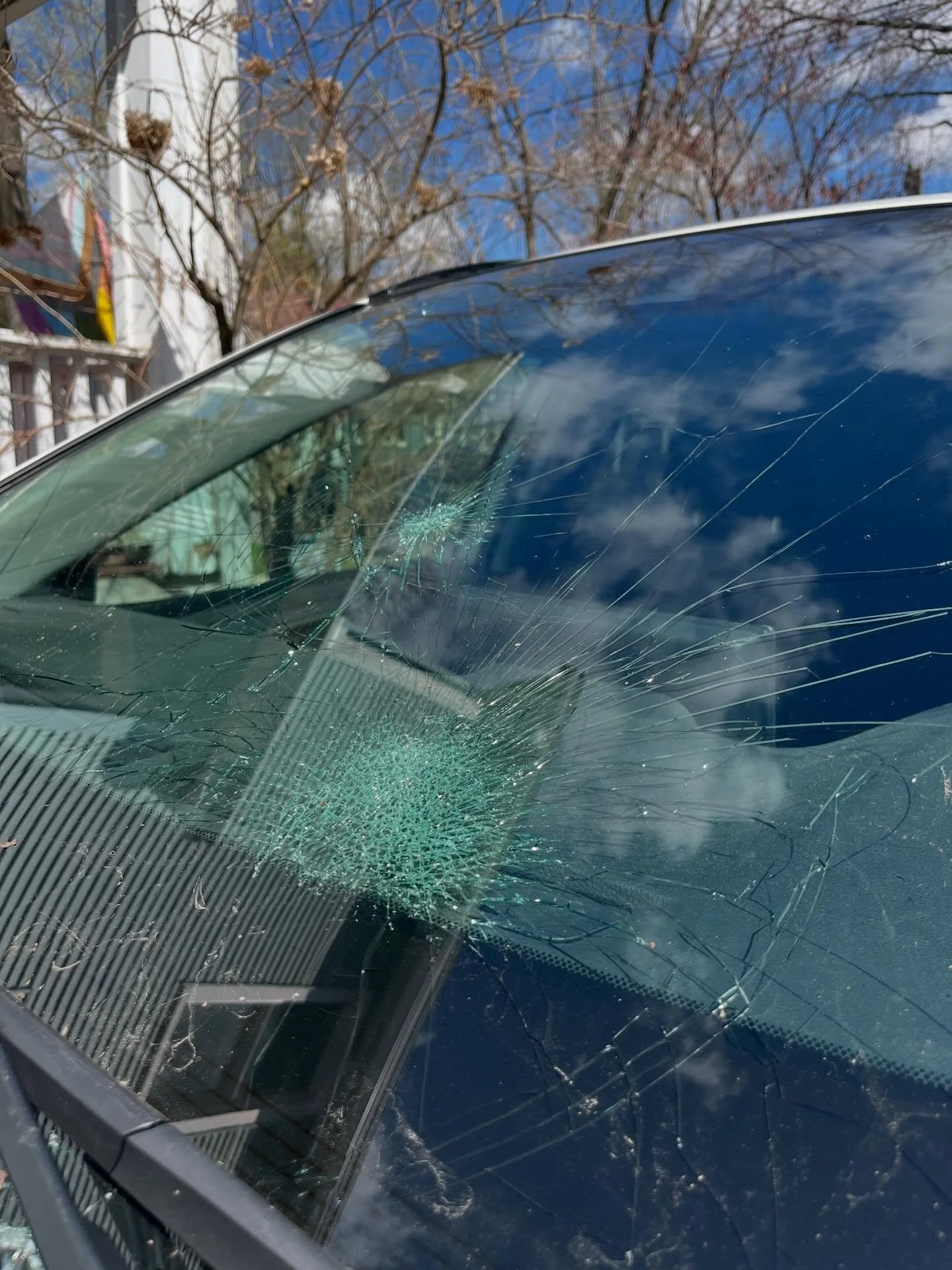 Bad glass. Good glass. Come have a good glass to take your mind off the bad glass. #hail #hailstorm