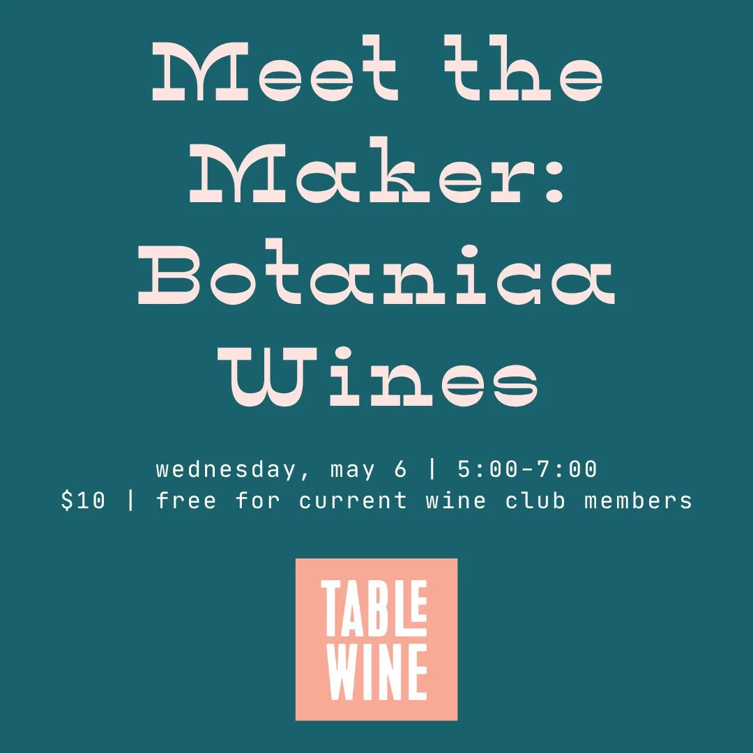 Manifesting more wine tastings in May? Us too 😉🥂⁠
⁠
Join us for Meet the Maker: Botanica Wines on Wednesday, May 6 from 5-7pm. This will be a fun evening of South African goodness! We&rsquo;re excited to host Ginny Povall of Botanica Wines. Her Alb