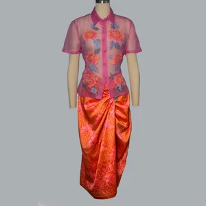 Hand embroidered blouse in pink organza silk (size 3) - kokovenice.com