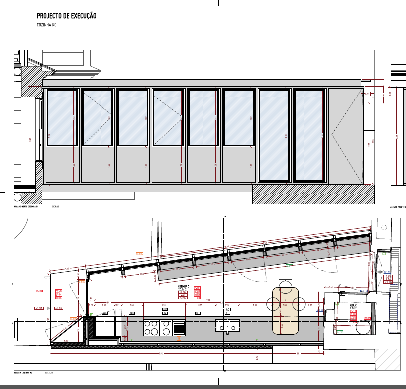 Architectural drawing of the trapezoidal kitchen inserted into Apartment C