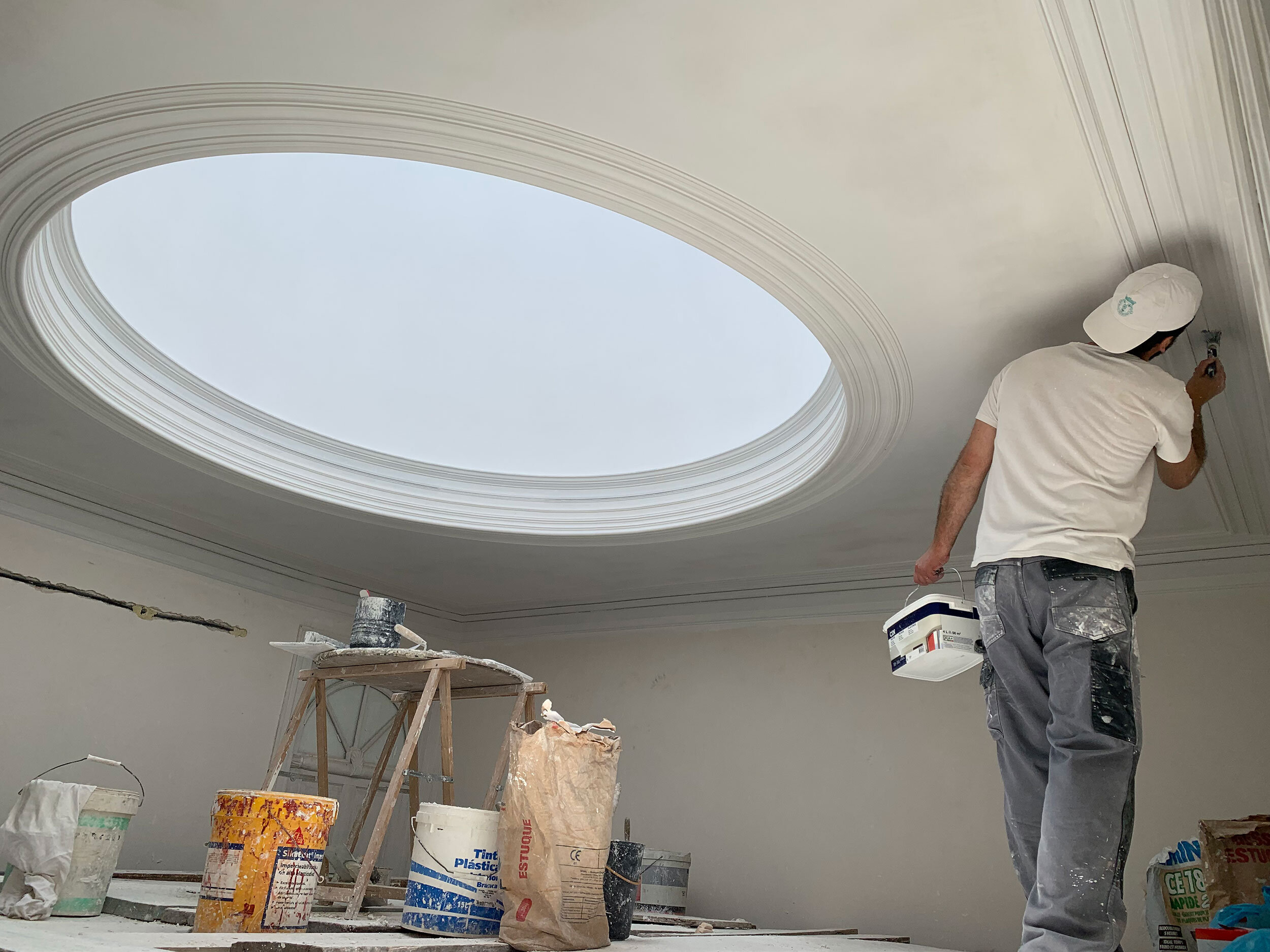 Restoring the sky light above the stairways, many weeks of work