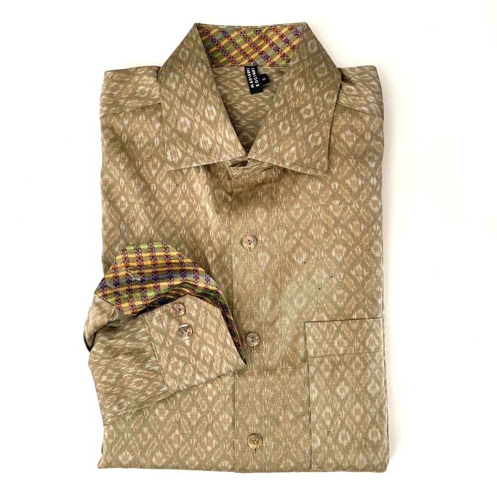 Long sleeve men's dress shirt in handwoven ikat silk (size S)   kokovenice.com