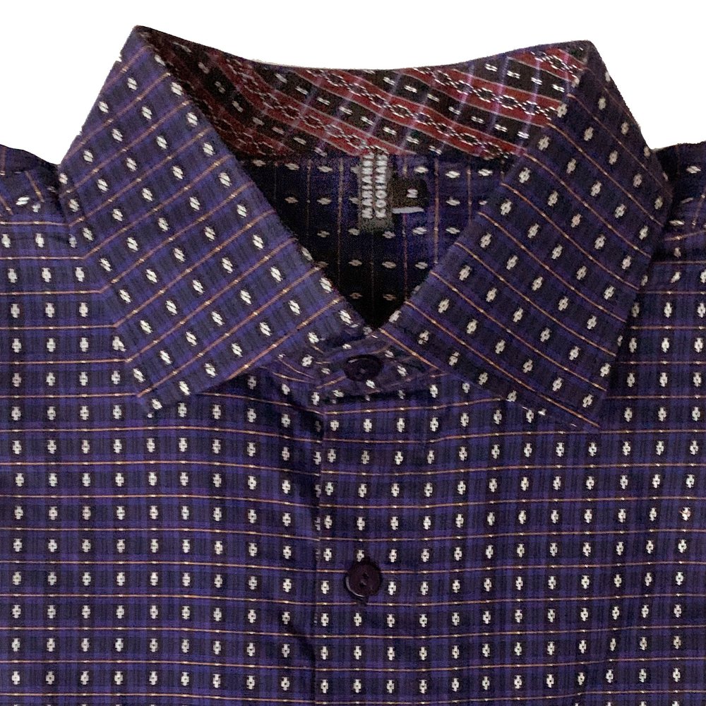 Men's short sleeve shirt (M) in white dots on purple black ...