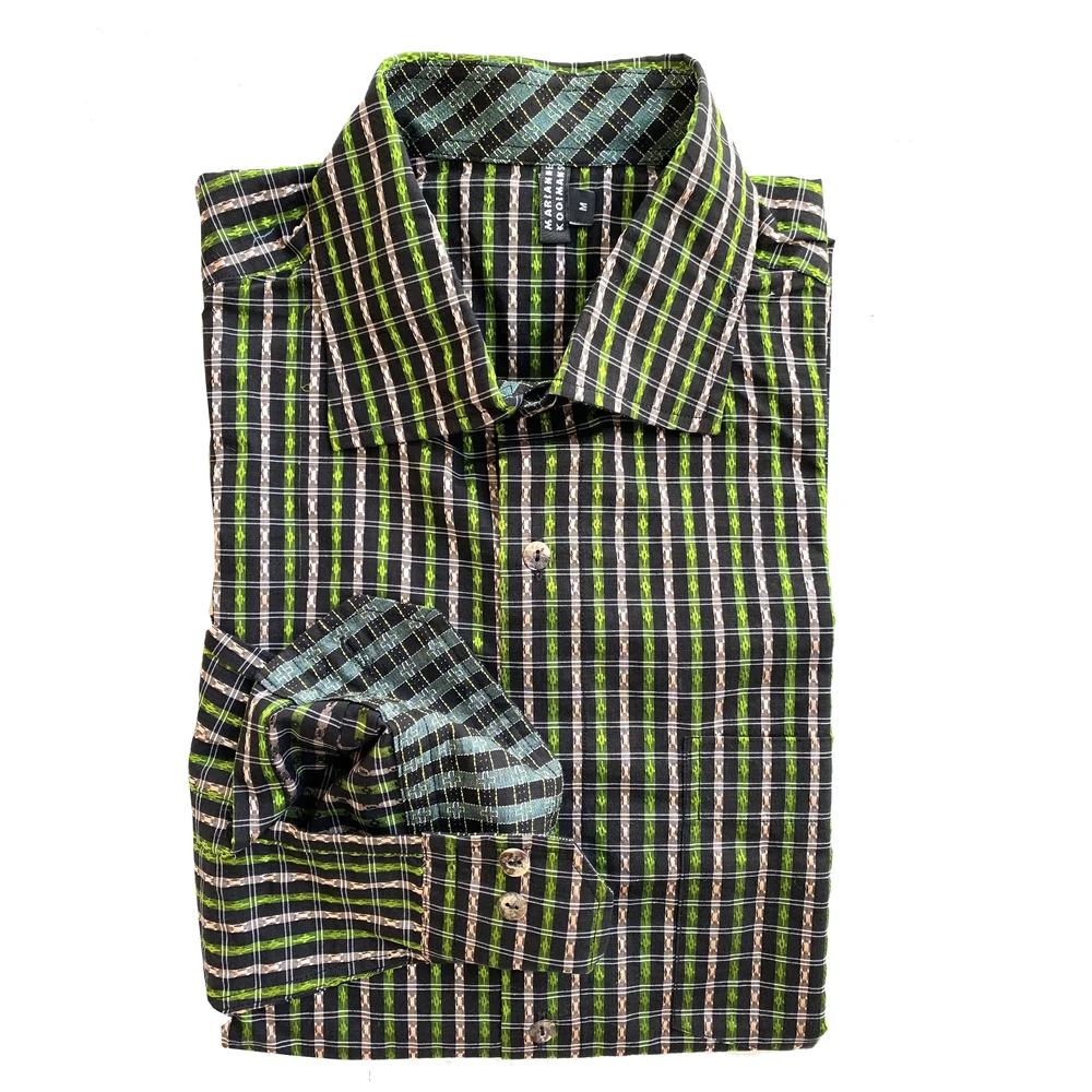 slim fit dress slacks Men's Green Stripe Classic Fit Shirt With White Collar & Cuffs main image 0
