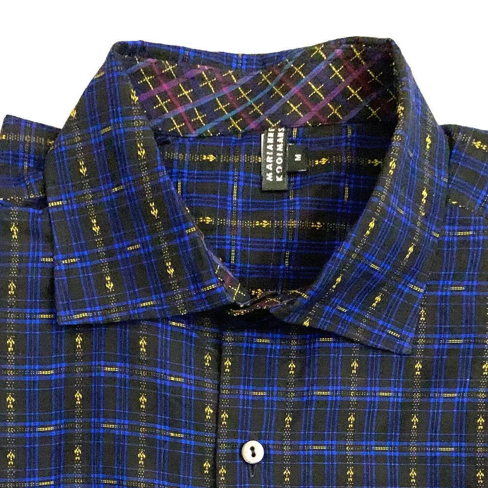 Long sleeve men's dress shirt (M) in blue yellow plaid  kokovenice.com