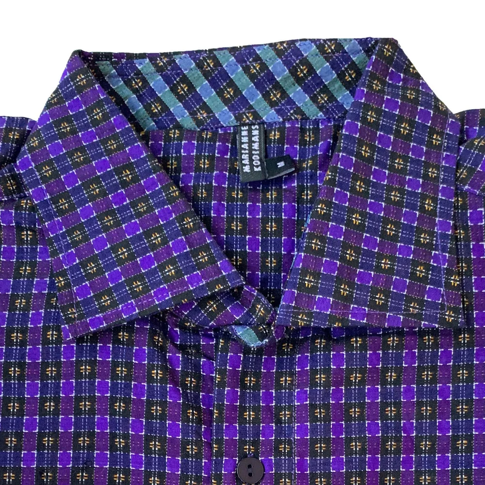 Long sleeve men's dress shirt ( size M) in purple blue cotton plaid   kokovenice.com