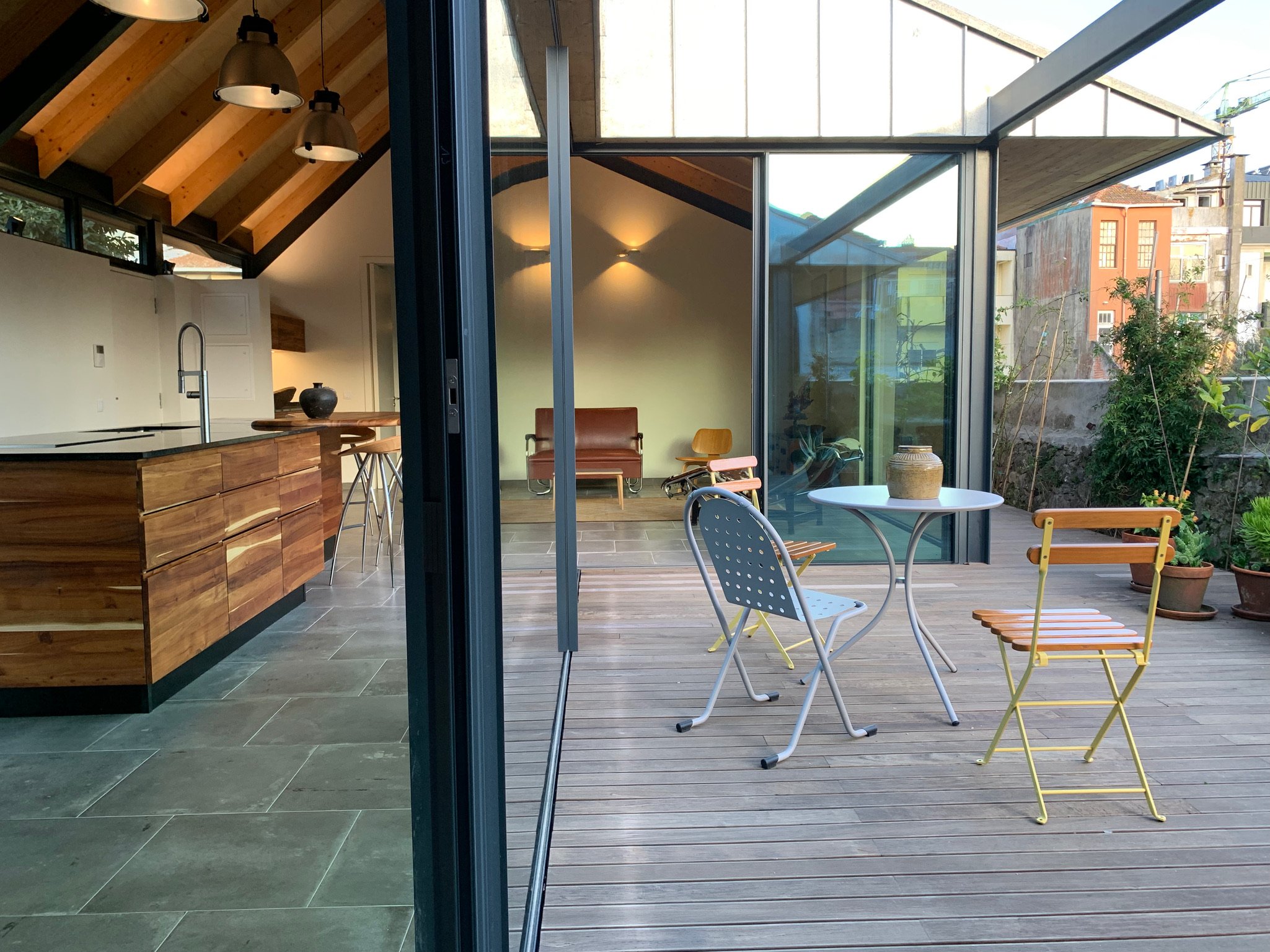 View from the deck into kitchen and living area of I