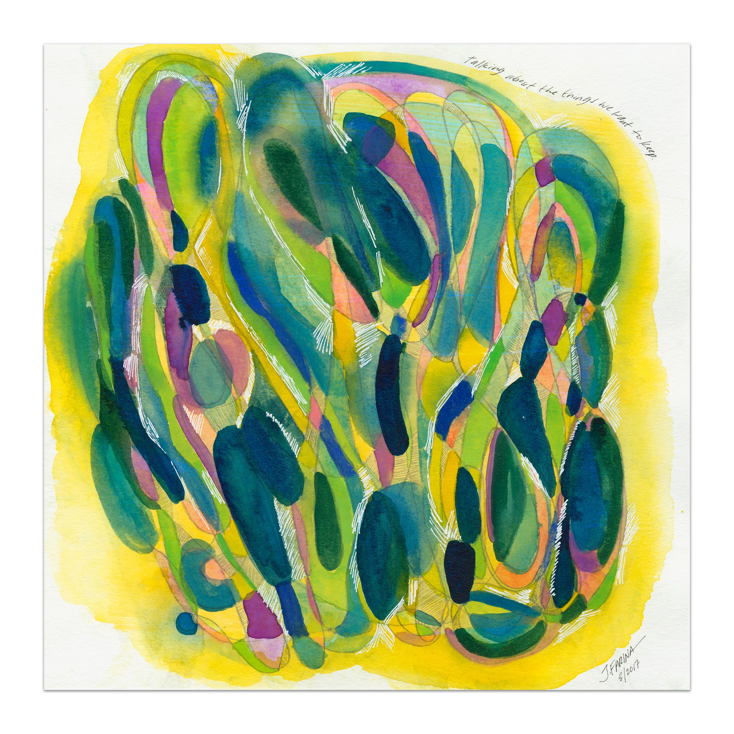 Talking about the things we want to keep. Original watercolor painting by Jennifer Farina.