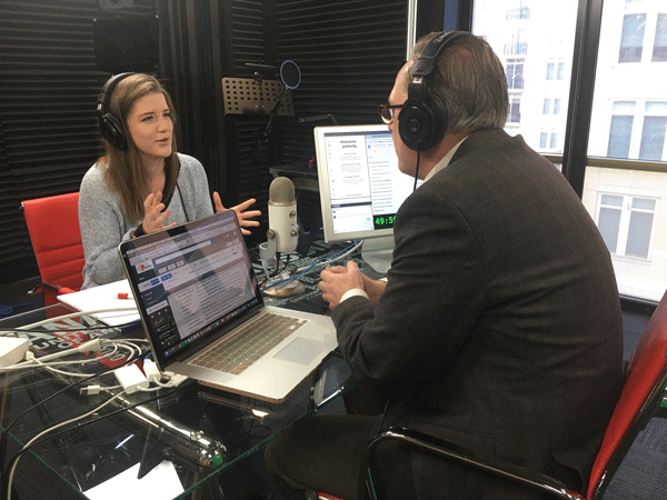 NADCO Marketing Director Heather McNelis (left) talks small business branding on The Brand Ambassadors at Vox Optima's National Harbor production studios. 
