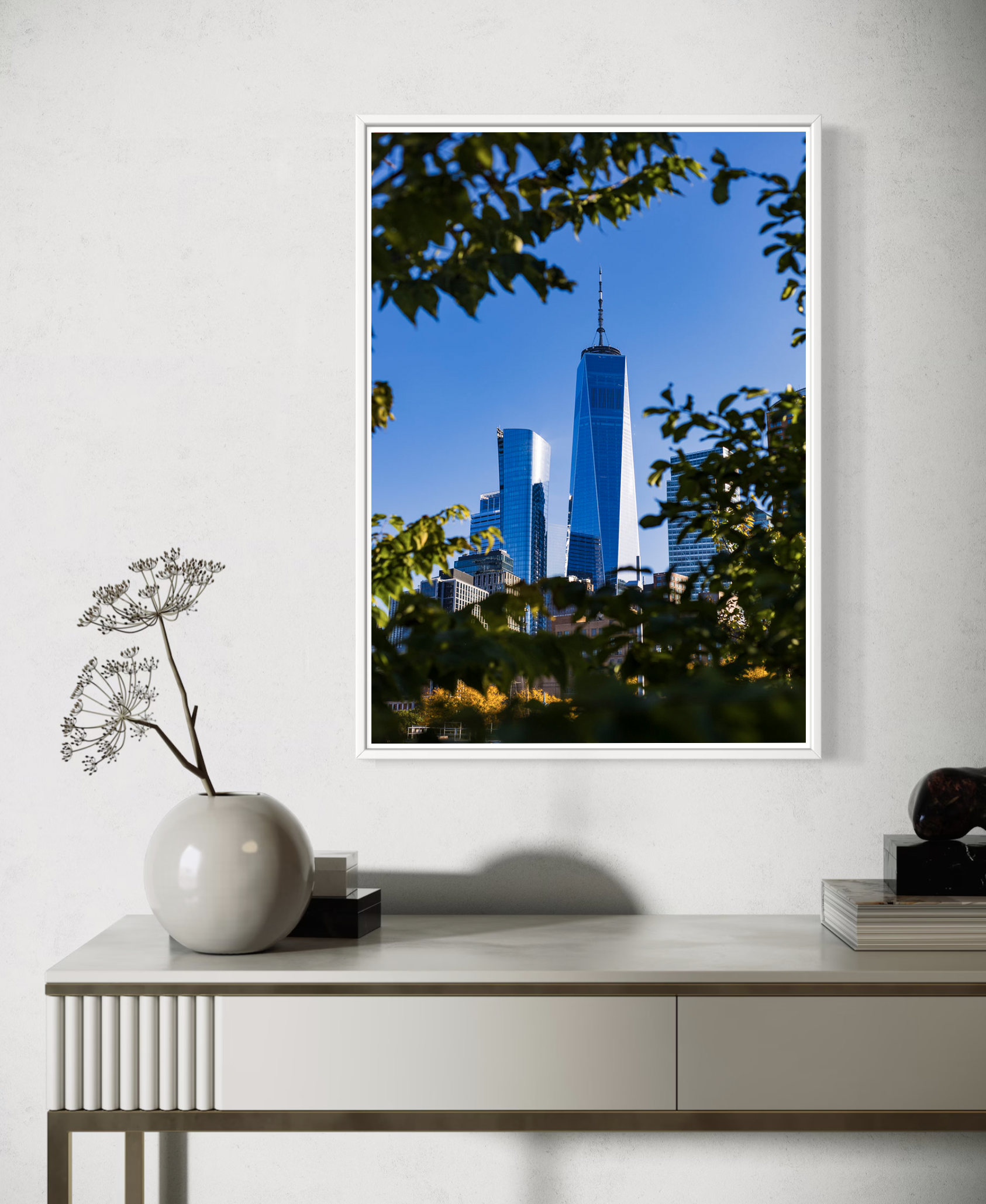 unique photo art print of the one world trade center building in New York City by local artist Anna Thorne