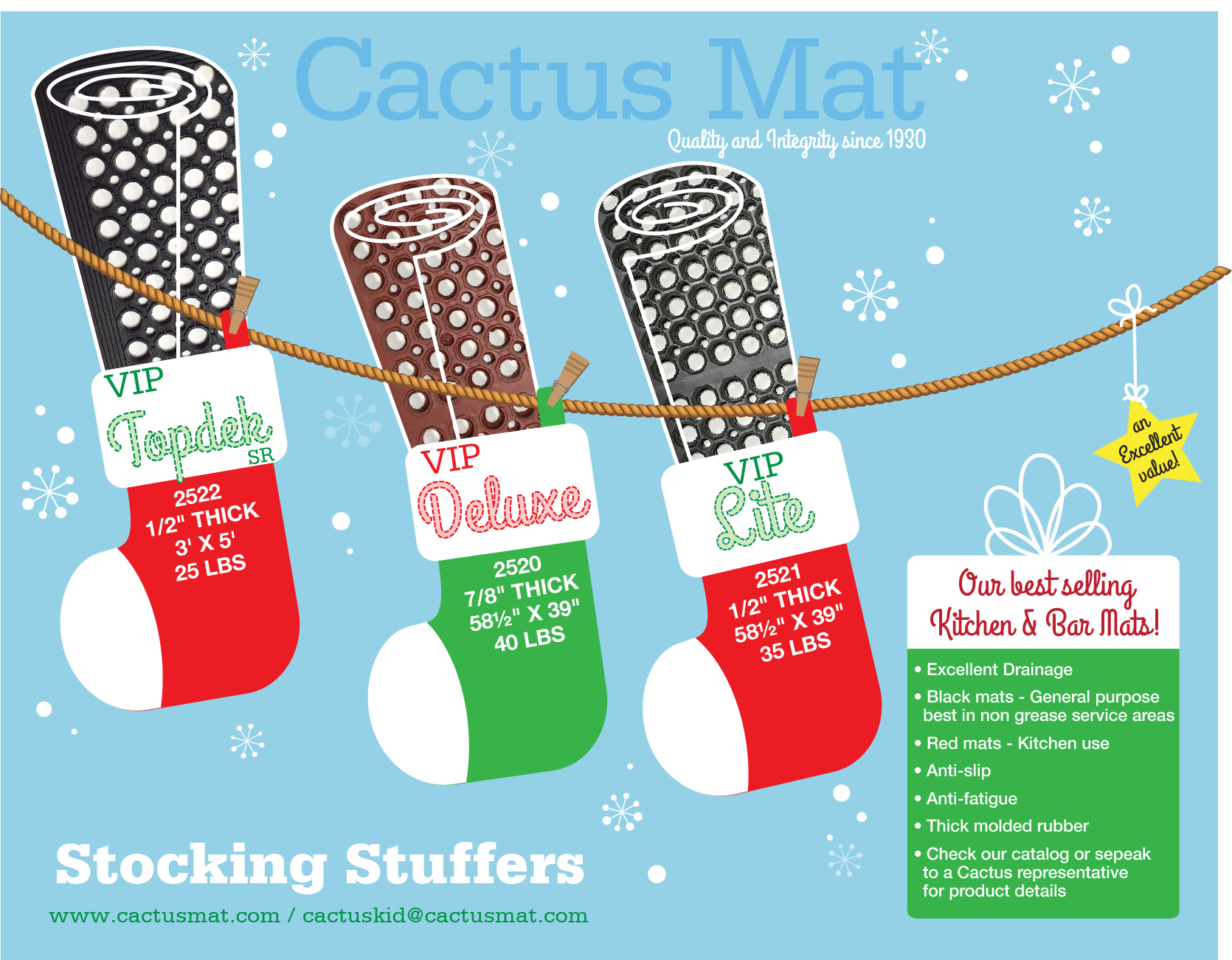 All Our Flyers are available to our Reps & Dealers. Cactus will customize them with Company Logos, location, email addresses and phone numbers at no charge. Contact cactuskid@cactusmat.com with your request!