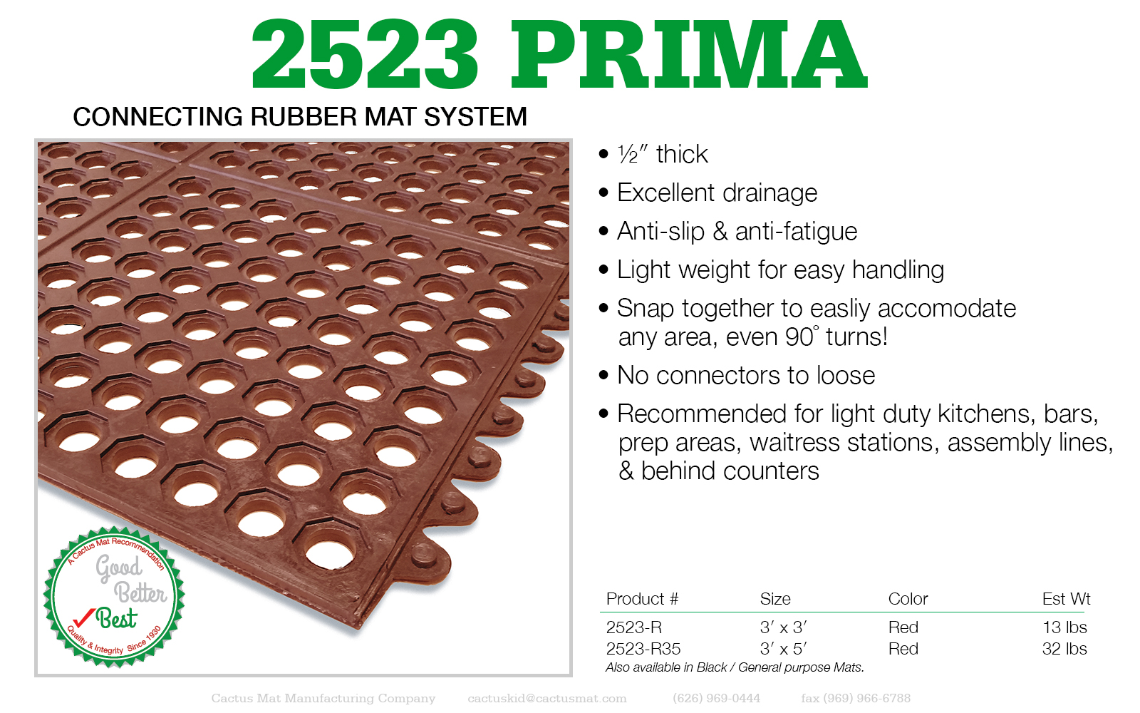 Cactus Mat 2523-R35 Red VIP Prima 3' x 5' Floor Mat