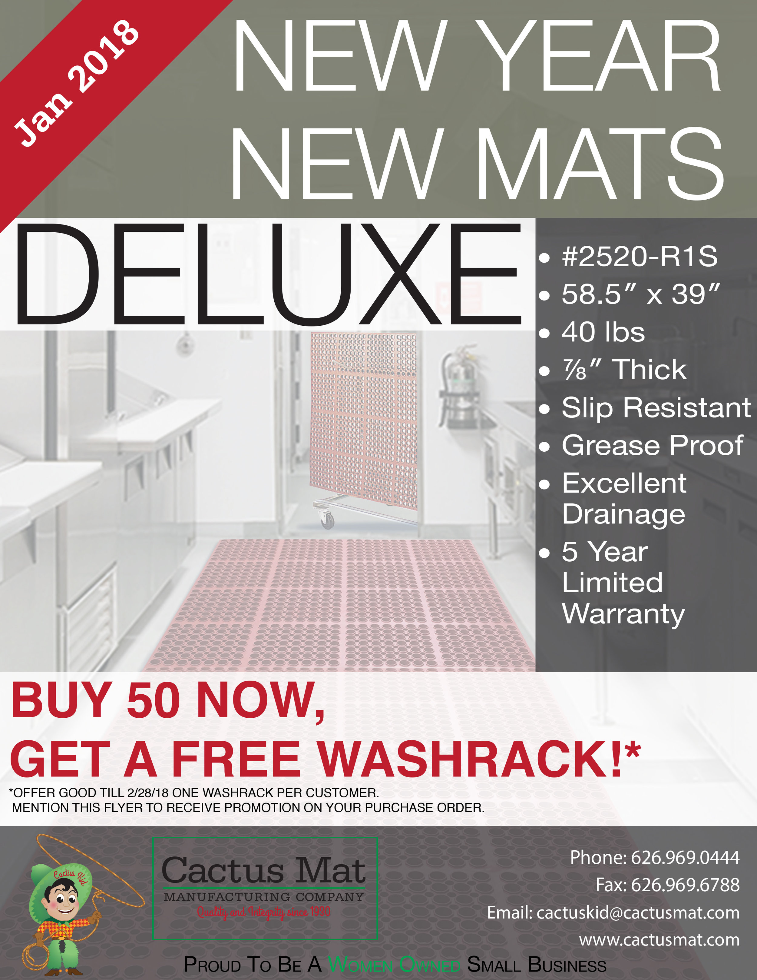 Cactus Mat 2520-R1S VIP Deluxe 58 1/2 x 39 Red Grease-Resistant, Anti- Fatigue, Anti-Slip Floor Mat - 7/8 Thick