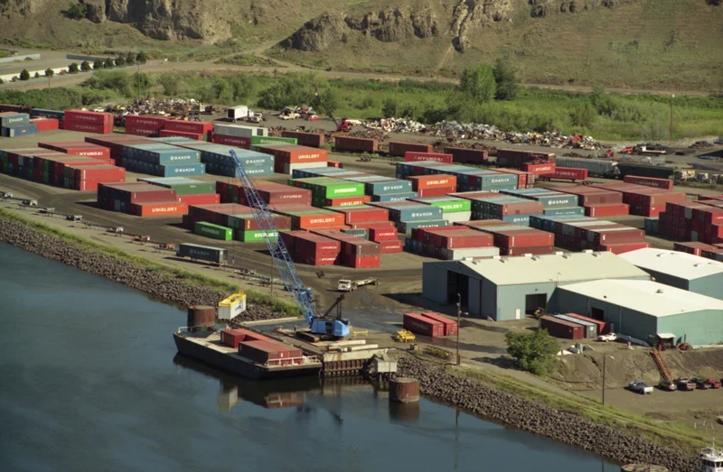 Barging on the Lower Snake River is the result of a highly subsidized system of dams and ports. The Port of Lewiston, pictured, is a part of the system. (Photo by Port of Lewiston)