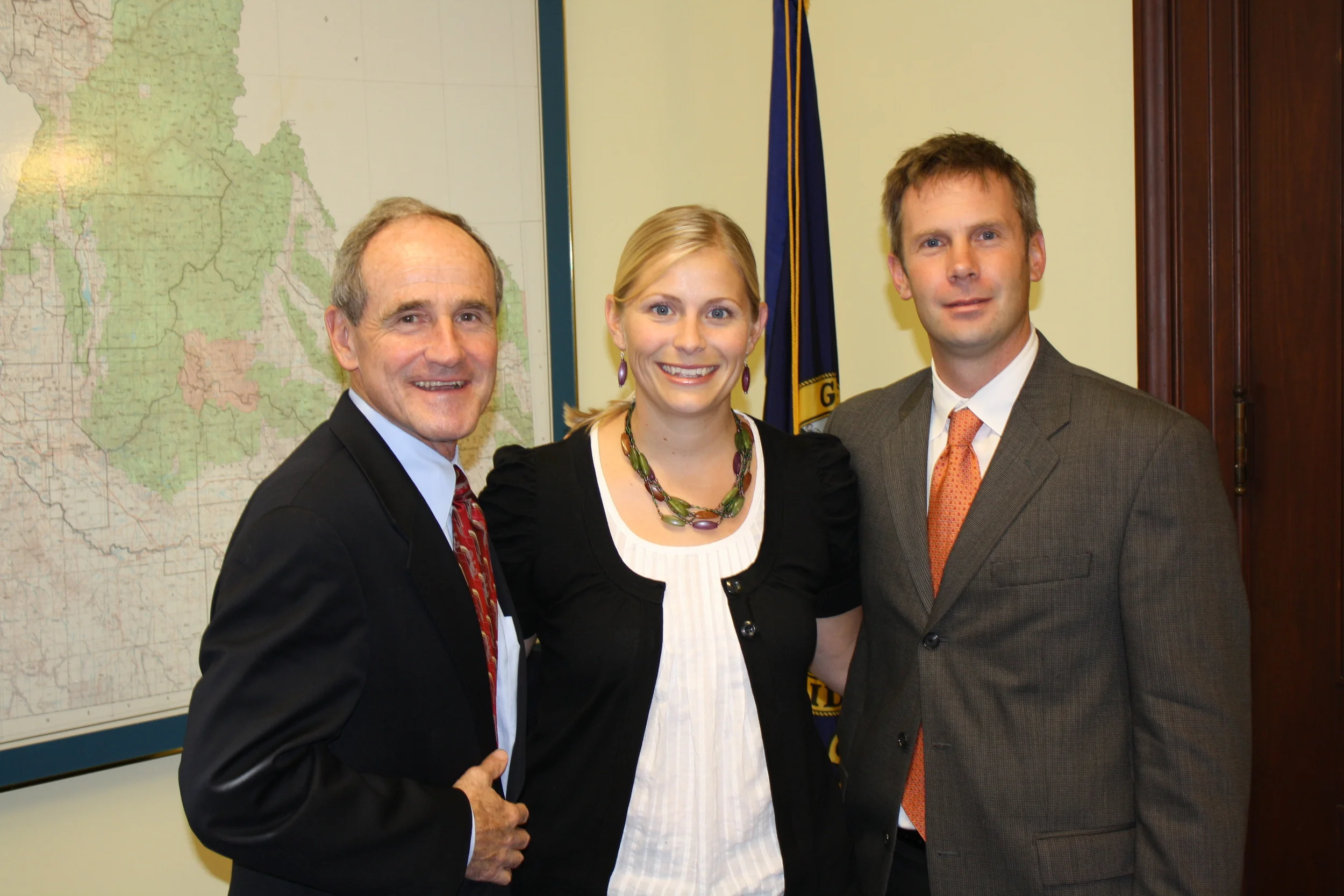 U.S. Sen. Jim Risch, R-Idaho, Stanley Mayor Hannah Stauts and IRU's Greg Stahl pause for a photo after talking about endangered salmon issues last week in Washington, D.C. 