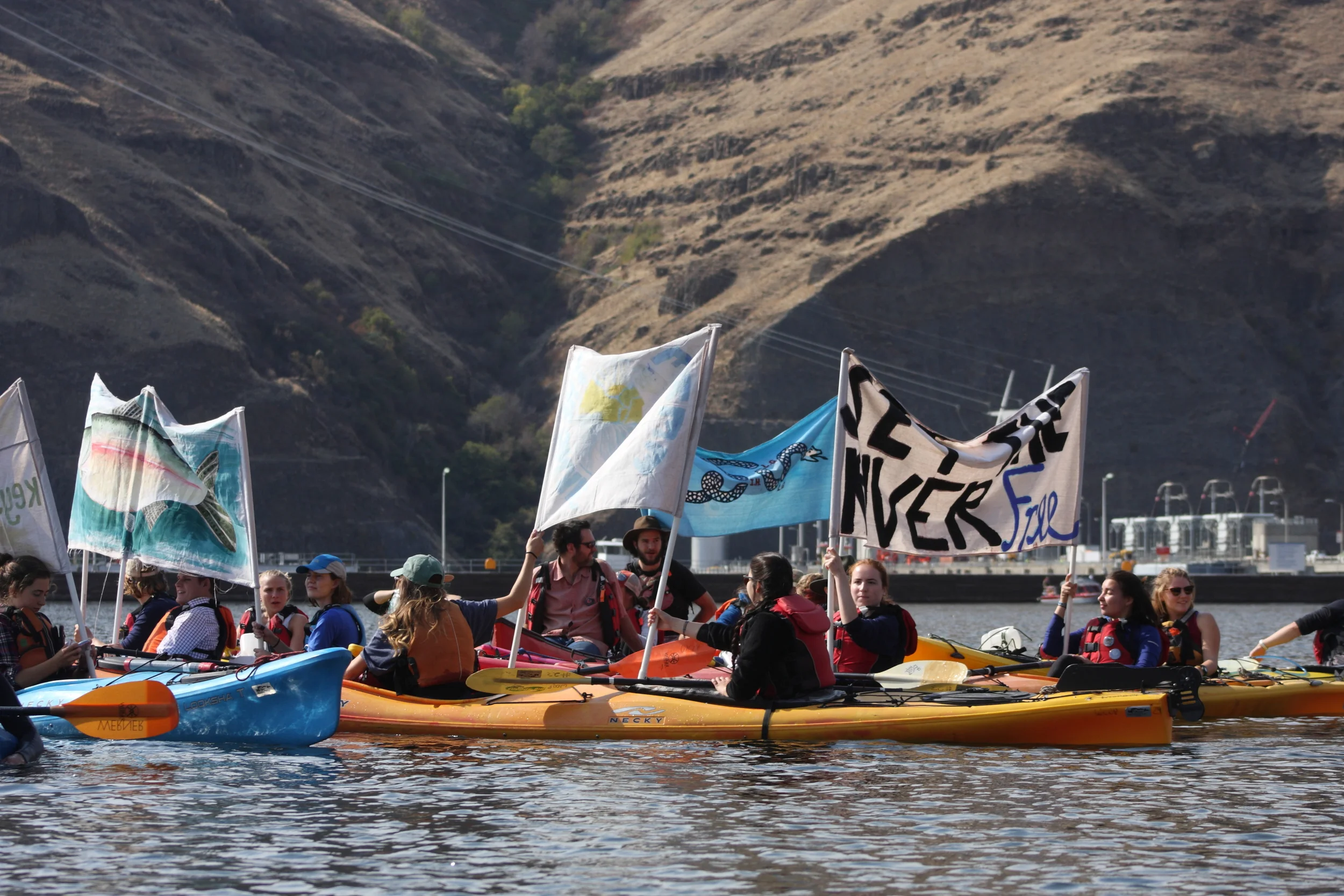 Members of the Free the Snake Flotilla on Lower Granite Lake Oct. 3. Photo by Greg Stahl.