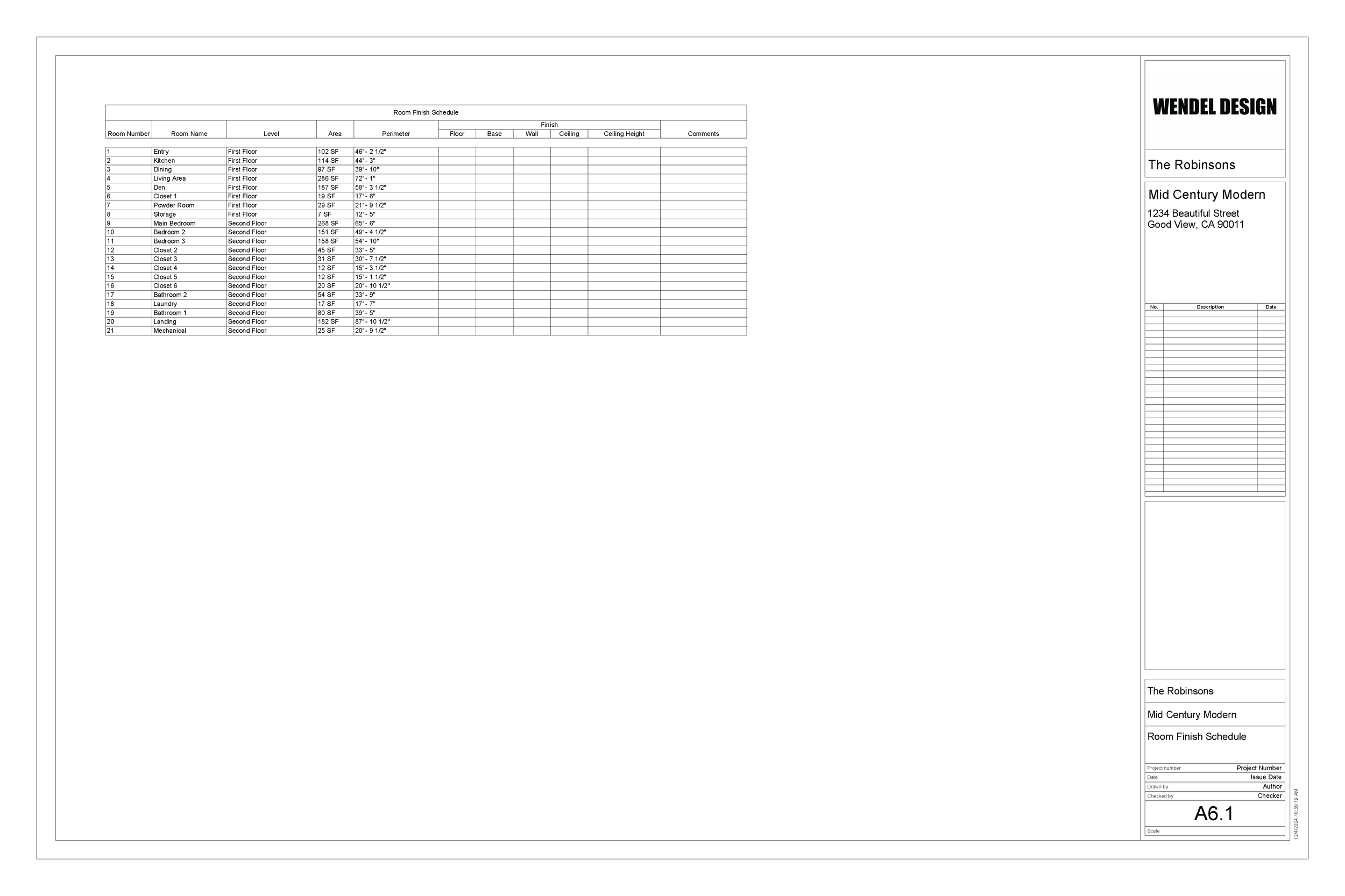 Room Finish Schedule - TBD
