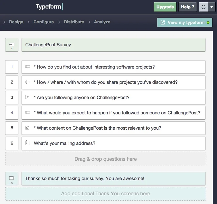 A user survey I used to conduct research during the design process.