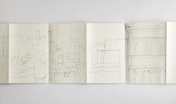 Drawing of the view from her office desk by Diana Balmori, 2015